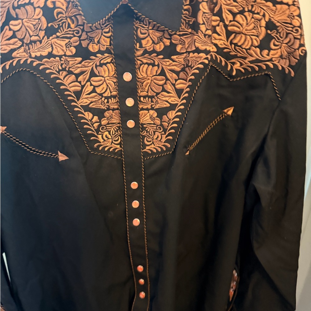 Scully Black Shirt with Brown Embroidery